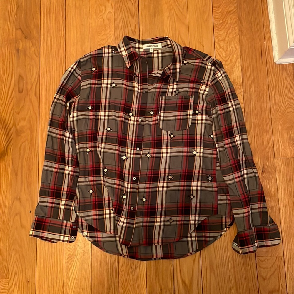 Elizabeth James multi color plaid button up with studs